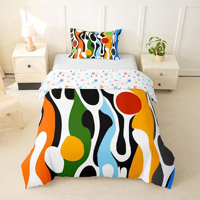 Erosebridal Organic Geometric Duvet Cover Set Modern Abstract Girl Toddler Bedding Set for Young Boys Retro Mid Century Comforter Cover Modern Fluid Art Irregular Circles Bed Sets,Multicolor Rainbow