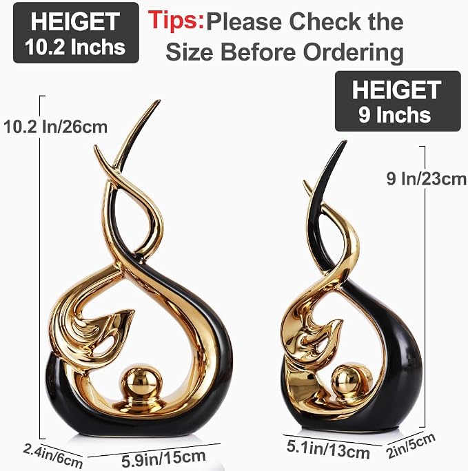 QIANLING Home Decor Modern Abstract Art Ceramic Statue - Black and Gld Ceramic Sculpture, Dining Table Centerpiece Decor, Decoration for Home Decor Living Room Entryway Table Bookshelf Mantle Shelf