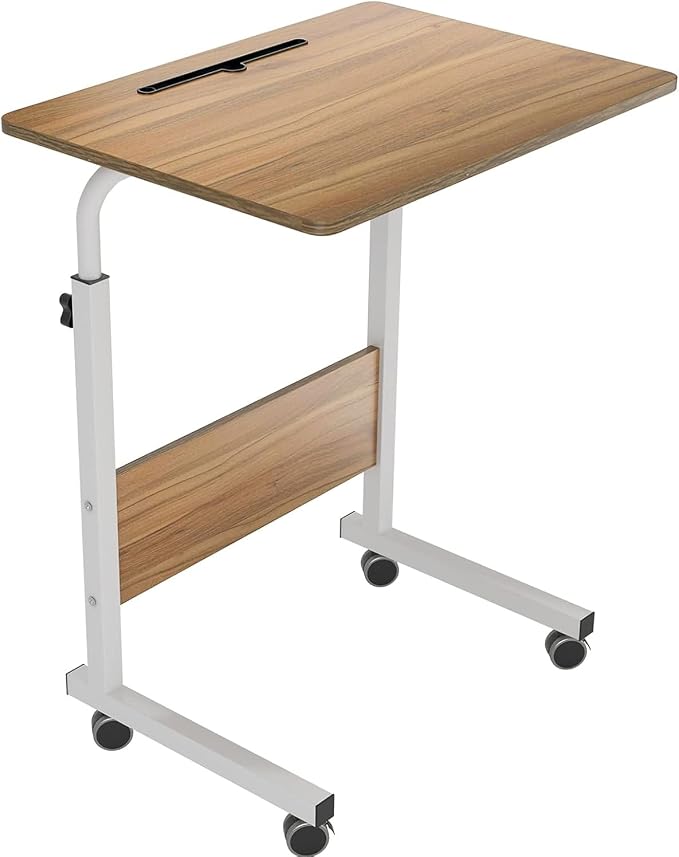DlandHome Rolling Laptop Desk Stand Up Desk Adjustable Mobile Laptop Desk, 23.6 Inches Medium Size Side Table, Movable w/Tablet Slot & Wheels, Portable Stand for Bed Sofa Oak