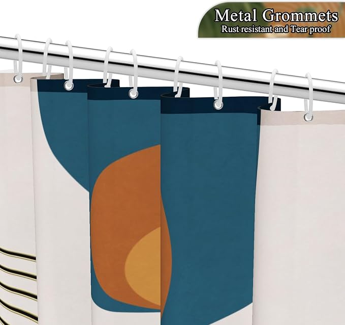 Boho Shower Curtain for Bathroom Modern Mid Century Plant Palm Leaves Bath Curtain Modern Minimalist Geometric Arch Bath Decor Waterproof Polyester Fabric Curtains Set 48x72 inch