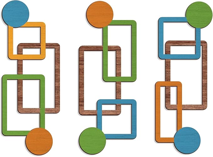 Abstract Wooden Wall Decor, Vertical Linked Geometry Design, Modern Wood Wall Art with HD UV Print, No Assembly Required
