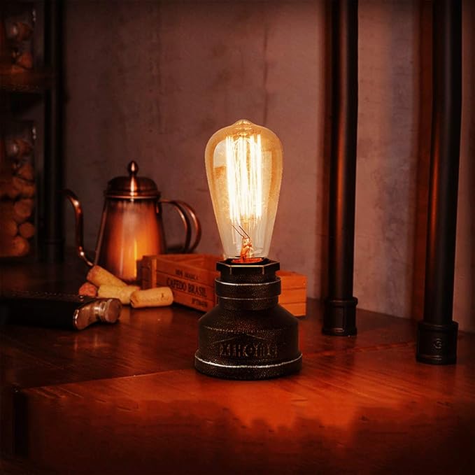 Vintage American Village Style Desk Light Creative Table Lamp Iron Steel Water Pipe Table Night Lights,Rustic Loft Industrial Steampunk Retro Base E26 Holder Fitting Lighting Fixture LED Edison