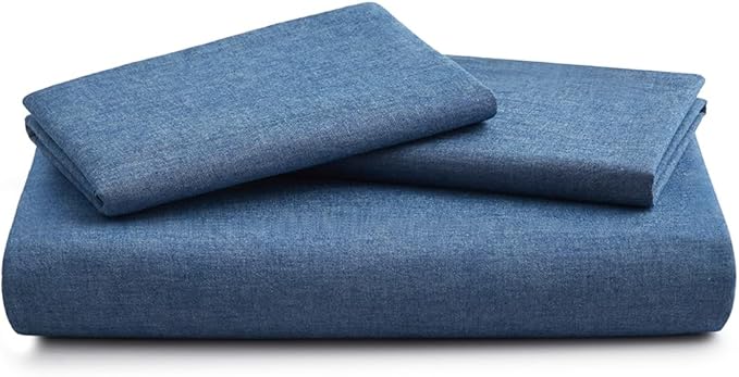 LOVQUE 100% Washed Cotton Duvet Cover King Size, Denim Blue Fade-Resistant Natural Bedding Set (No Comforter), 104x90 Inches