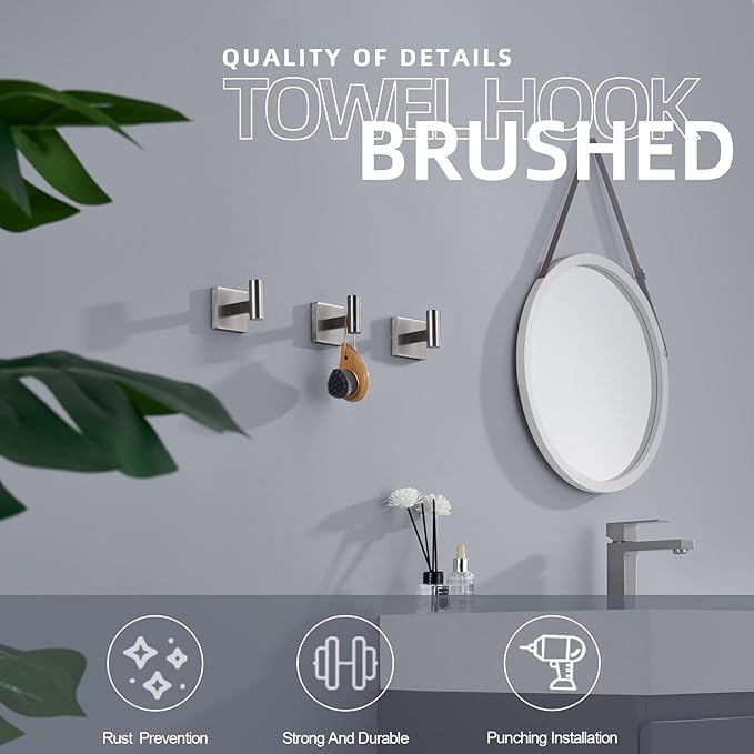 KOKOSIRI Robe Hook Bathroom Towel Coat Hooks for Bath Kitchen Wall 3 Pack Brushed Nickel Stainless Steel B1013BR-P3