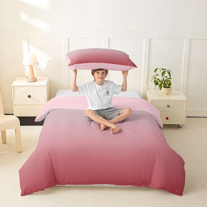 Erosebridal Ombre Blush Pink Toddler Comforter Cover Girly Pastel Pink Duvet Cover for Kids Teens Princess Gradient Bedding Set Aesthetic Dreamy Bed Set with Zipper