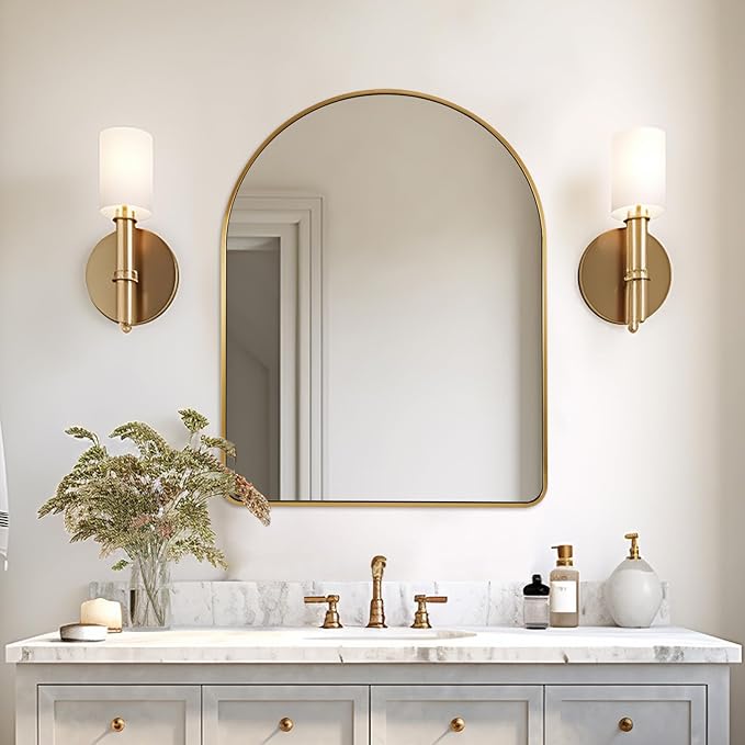 ANDY STAR Arched Mirror, 26''x38'' Brushed Brass Arched Top Rounded Corner, Stainless Steel Antirust, 1'' Deep Set Wall Mounted Vertical Bathroom Mirror
