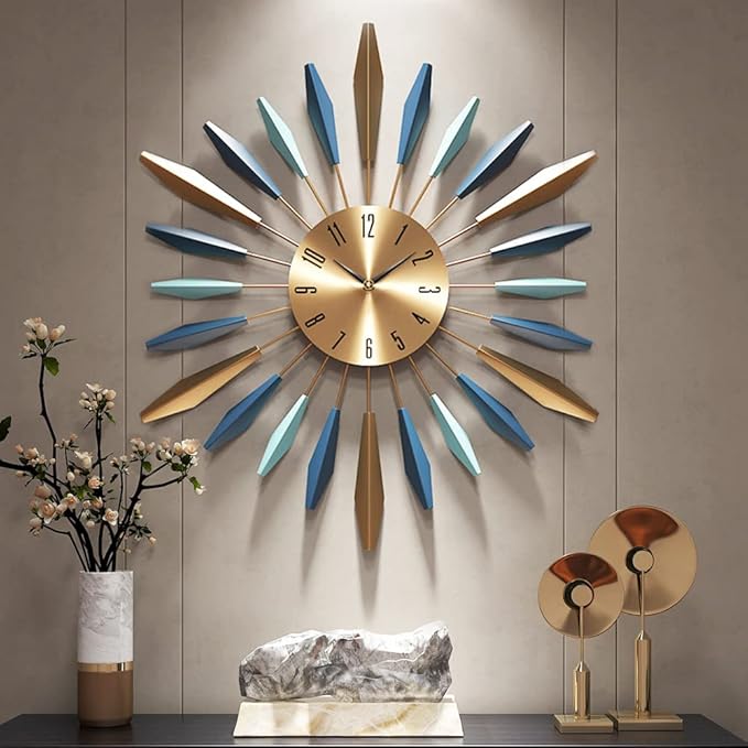 YISITEONE 28 Inch Large Wall Clock Metal Decorative, Mid Century Silent Non-Ticking Big Clocks, Modern Home Decorations for Living Room,Bedroom,Dining Room,Office