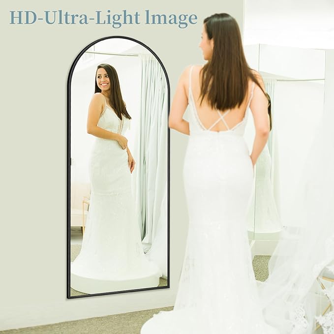 Full Length Mirror with Stand, 58"x19" Arched Full Body Mirror, Large Stand Up Aluminum Frame Floor Freestanding Hanging Leaning Mounted for Bedroom Living Room Entryway Black