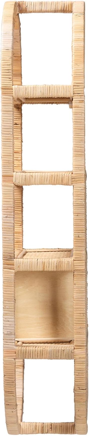 Bali & pari Labonita Natural Rattan Wall Shelf – 3-Tier Wall-Mounted Display Unit with Arching Frame for Entryway, Living Room, or Bathroom