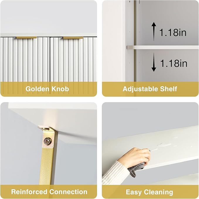 Ladder Bookshelf with Cabinet, 71" Tall Wall Mounted Bookcase with Shelves & Storage, Fluted Ladder Shelf with Metal Frame, 5-Tier Display Rack for Living Room, Home & Office, Bedroom, White & Gold