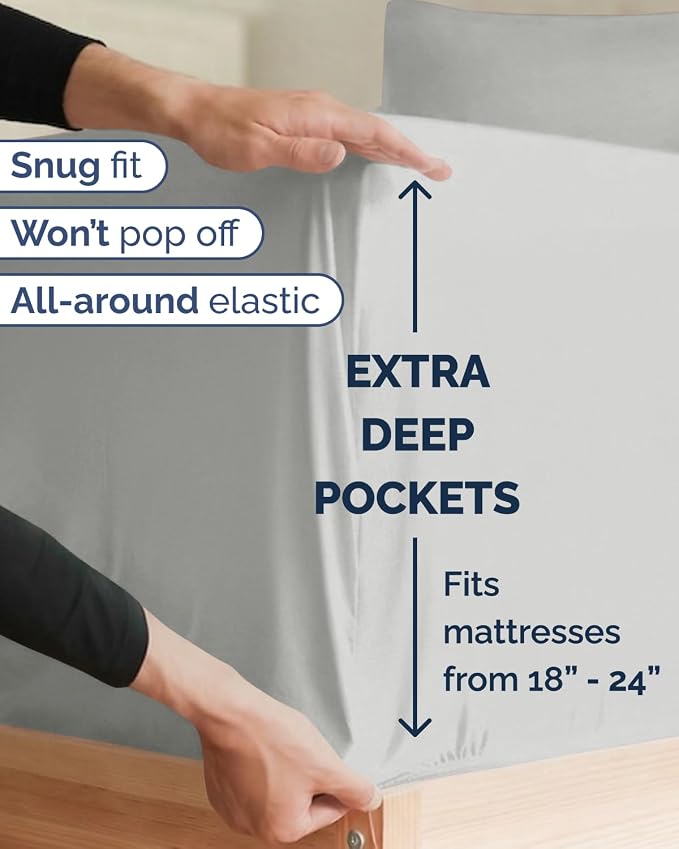Extra Deep Twin XL Sheet Set - 4 Piece College Dorm Bed Sheets Set w/Extra Deep Pockets - Ultra-Soft, Comfy & Breathable Bedding for Women, Men, Kids & Teens - Wrinkle & Fade Resistant - French Grey