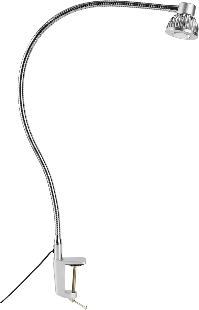 Hersi 5w 30‘’Long Swing Arm 110v/220v Desk Lamp Metal Architect LED Task Light with Clamp, Adjustable Folding Twin-Arm Clip-on Table Lamp,Silver (Silver)