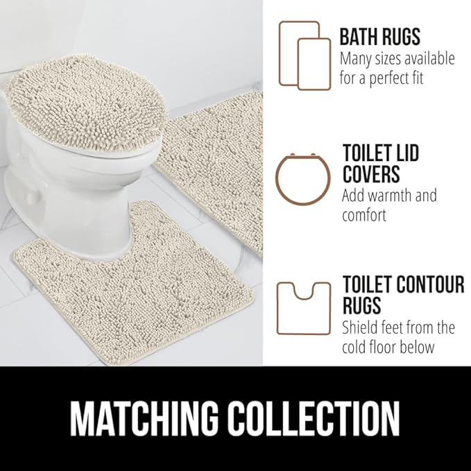 GORILLA GRIP Bath Rug Mat, Thick Soft Absorbent Chenille, Quick Dry Microfiber Mats, Rubber Backing Washable Shower Floor Rugs, US Designed Bathroom Bathmat Home Decor 24x17, Dusty Cloud