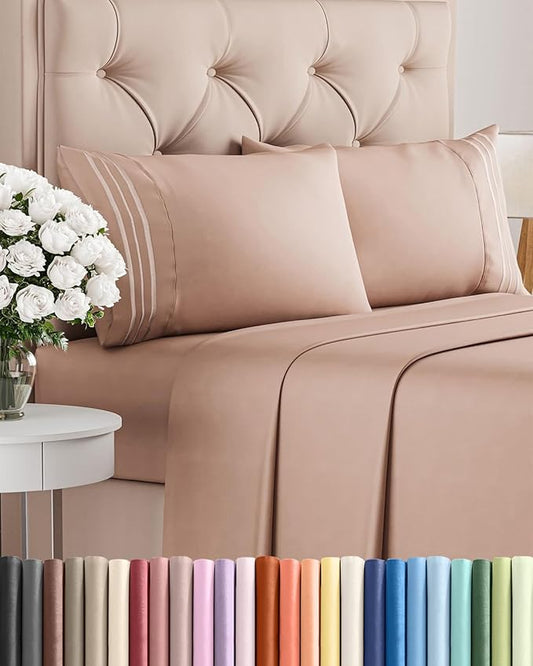 Cal King Size 4 Piece Sheet Set - Comfy Breathable & Cooling Sheets - Hotel Luxury Bed Sheets for Women & Men - Deep Pockets, Easy-Fit, Extra Soft & Wrinkle Free Sheets - Mauve Oeko-Tex Bed Sheet Set