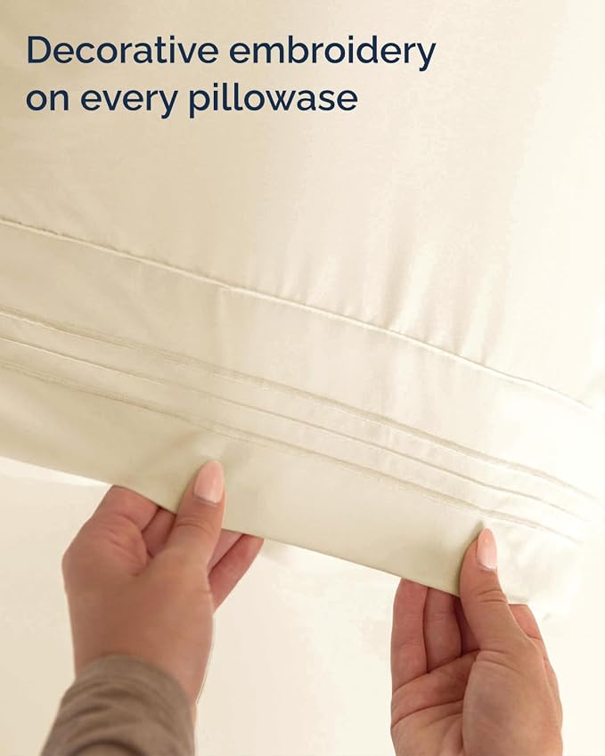 Twin XL Size 3 Piece Sheet Set - Comfy Breathable & Cooling Sheets - Hotel Luxury Bed Sheets for Women & Men - Deep Pockets, Easy-Fit, Soft and Wrinkle Free Sheets - Off White Oeko-Tex Bed Sheet Set