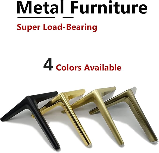 6 inch/15cm Brushed Gold Metal Furniture Legs Set of 4, Modern Style Furniture Legs, DIY Replacement for TV Stand, Sofa, Chair, Cabinet Cupboard