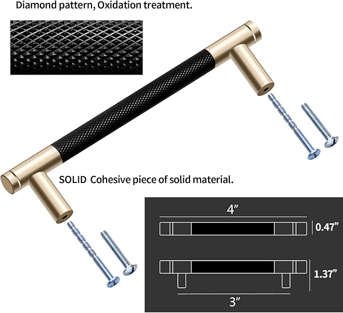 12 Pack 3 Inch 76 mm Barrel Cabinet Pulls Gold and Black Cupboard Aluminum Handles Drawer Pull Cabinet Handles