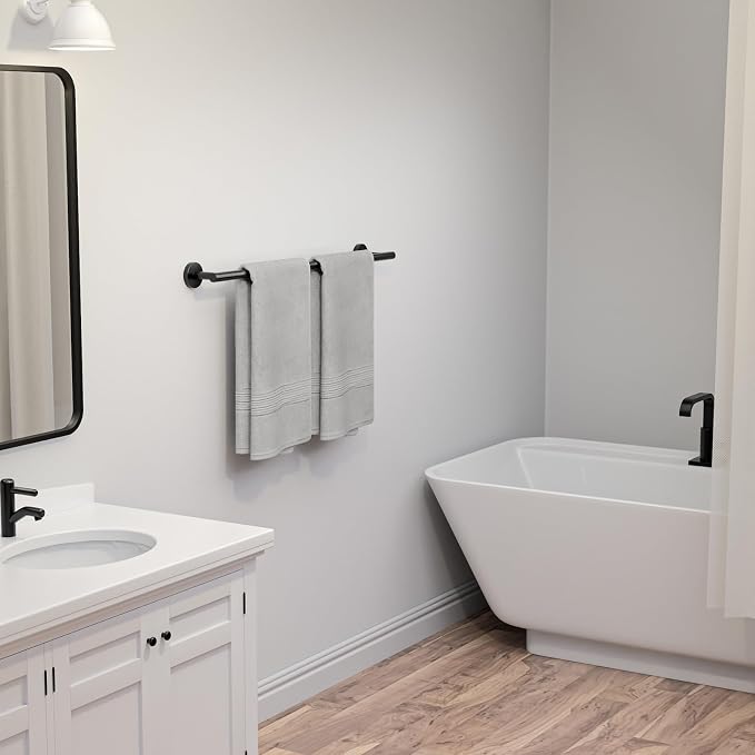 USHOWER 2-Pack Matte Black Towel Bar, 24-Inch Towel Racks for Bathroom Wall-Mounted, SUS304 Stainless Steel Towel Rod (Total Length 26-Inch)