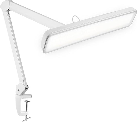 Neatfi Task Lamp – 2,500 Lumens, 30W, 22-Inch Wide Shade, 4 Brightness Levels, Eye-Caring Light, Clamp Mount, LED Task Light for Manicure Table, Crafts, Workbench, Office (Non-CCT, White)