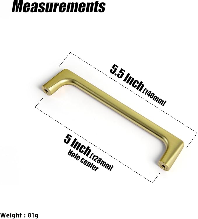 Goo-Ki Brushed Gold Cabinet Pulls with 5''(128mm) Hole Centers, Modern Style Zinc Alloy Cabinet Handles for Dresser,Wardrobe,Cupboard- 2 Pack
