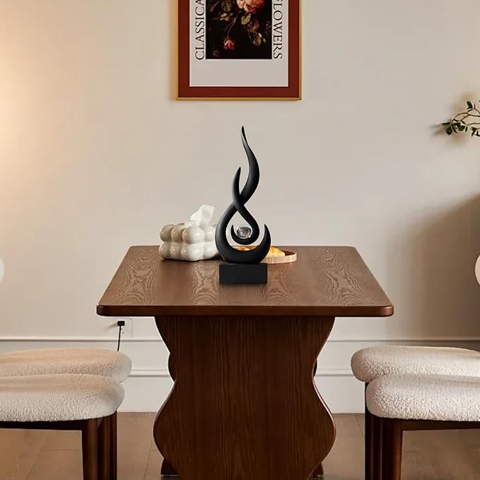Octdays Black Abstract Statue Sculpture Decorations, 11.61" H Modern Sculptures Home Décor Accents, Resin Art Flame Figurines for Living Room Table Centerpiece Office Desk TV Stand Decor