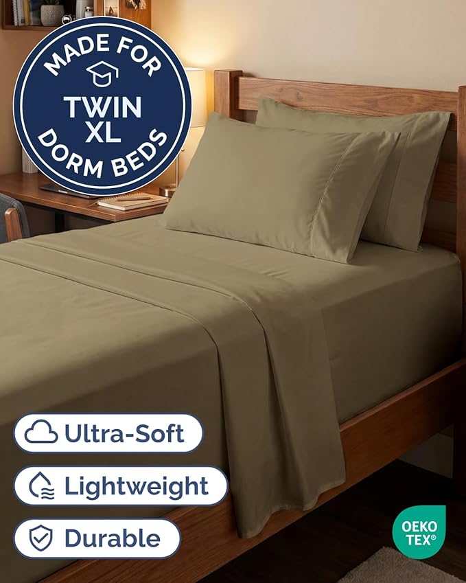 Extra Deep Twin XL Sheet Set - 4 Piece College Dorm Bed Sheets Set with Extra Deep Pockets - Ultra-Soft, Comfy & Breathable Bedding for Women, Men, Kids & Teens - Wrinkle Free & Fade Resistant - Khaki