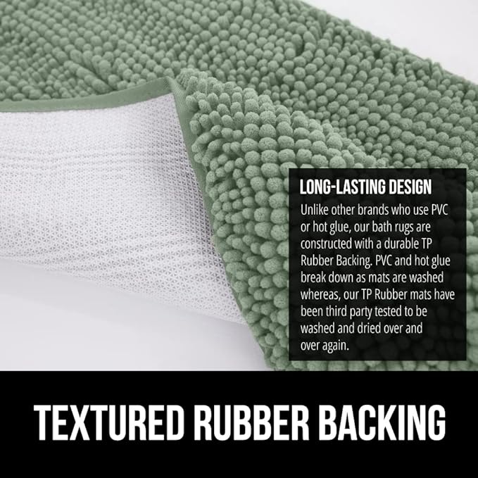 GORILLA GRIP Bath Rug Mat 48x17, Soft Absorbent Chenille, Quick Dry Microfiber Mats, Rubber Backing Washable Shower Floor Rugs, Bathmat Runner, US Designed Bathroom Home Decor Accessories Sage Green