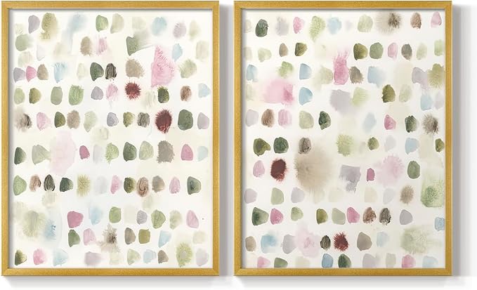 Renditions Gallery Set of 2 Peel & Stick Framed Prints, Hand Drawn Abstract Wall Art, Watercolor Seamless Pattern Wall Decor, Re-Stickable - Ready to Hang - 22"x28" - GOLD Frame LT588