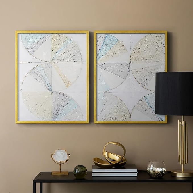 Renditions Gallery Set of 2 Peel & Stick Framed Prints, Geometric Abstract Wall Art, Pie Chart Color Wheels Wall Decor, Re-Stickable - Ready to Hang - 22"x28" - GOLD Frame LT588