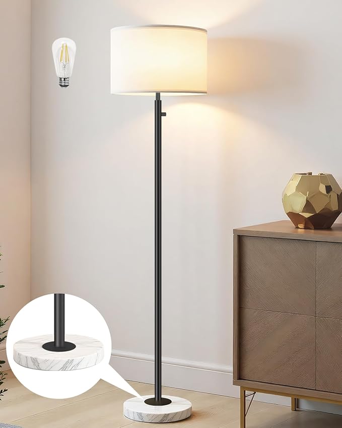 Floor Lamp for Bedroom,Modern Floor Lamp for Living Room,Standing Lamp with Marble Base,Tall Standing Lamp for Bedroom,Reading,Office & Kids' Room,LED Bulb Included(Black)
