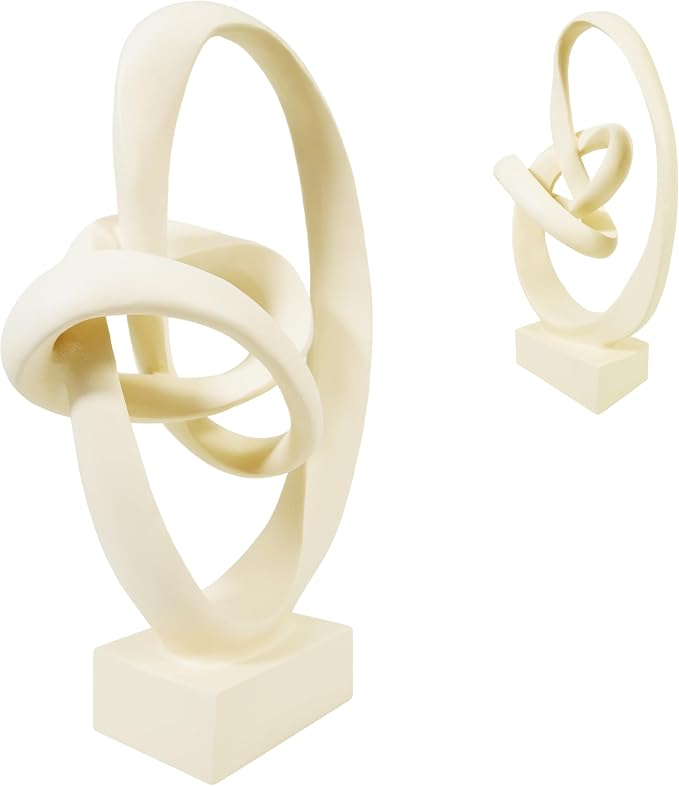 Knot Sculptures, Modern Coffee Table Statues, Abstract Center Piece for Home Office, Dining Living Room Desk Decor, Bookends, 15.5 x 10.5 inch, Beige