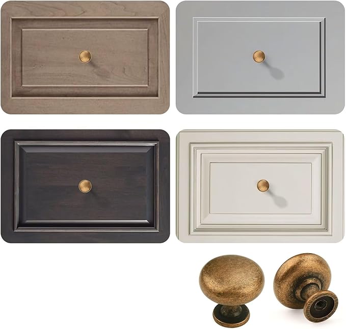 15 Pack Antique Brass Drawer Knobs, Round Kitchen Cabinet Knobs Solid Zinc Alloy, Vintage Single Hole Cupboard Door Knobs, Diameter:1-1/5 Inch