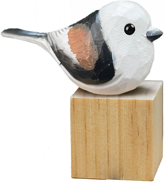 Bird Figurines Hand Carved Painted Wooden Statues for Home Decor, Gift for Bird Lovers,Housewarming, Birthday, Christmas, Anniversaries (NO.11.Aegithalidae-Long-Tailed tit)
