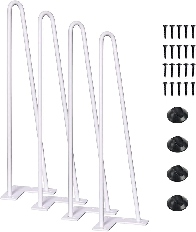 SMARTSTANDARD 16 Inch Heavy Duty Hairpin Furniture Legs, Metal Home DIY Projects for Nightstand, Coffee Table, Desk, etc with Rubber Floor Protectors White 4PCS