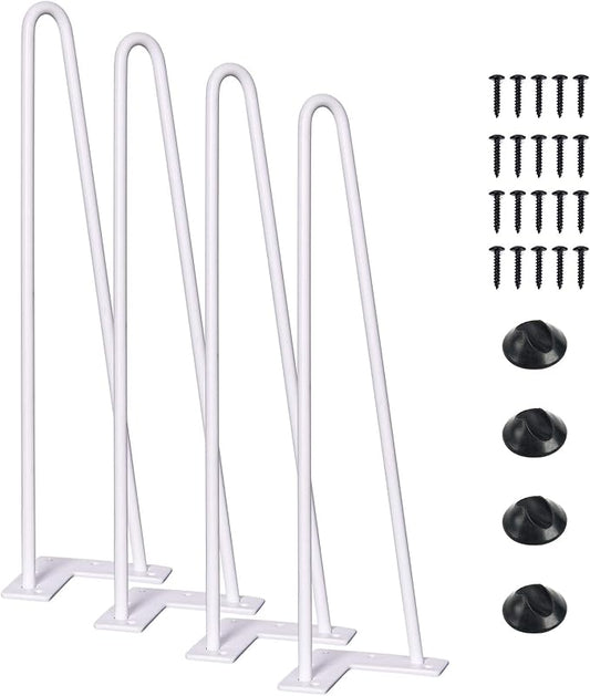 SMARTSTANDARD 16 Inch Heavy Duty Hairpin Furniture Legs, Metal Home DIY Projects for Nightstand, Coffee Table, Desk, etc with Rubber Floor Protectors White 4PCS