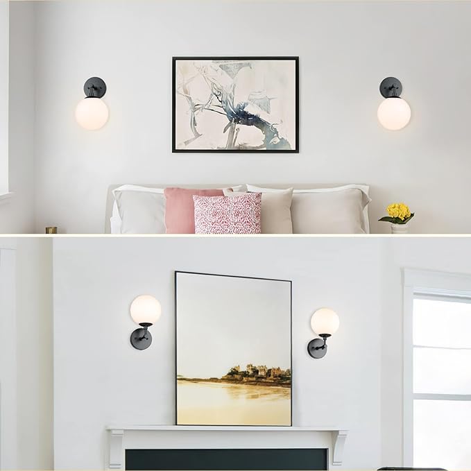XiNBEi Lighting Wall Light 1 Light Vintage Wall Sconce with Globe Glass, Bathroom Vanity Light in Matte Black for Bathroom & Bedroom XB-W1211-MBK