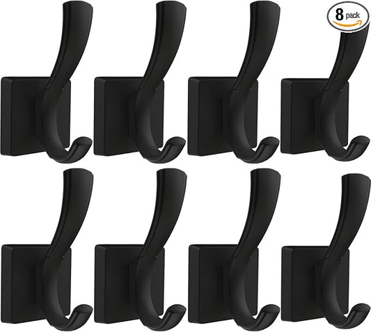 TOFIIGREM Black Wall Hooks Coat Hook, Towel Hooks Robe Hook for Bathroom, Entryway Mudroom Hooks for Hanging Coat Key Hat Backpack (8 Pack, Black)