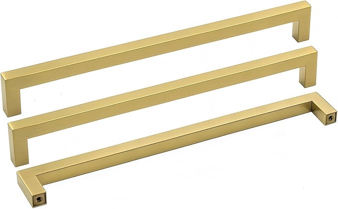 Goldenwarm Brushed Brass Cabinet Pull Knobs Kitchen Hardware - LSJ12GD288 Modern Gold Drawer Knobs 11-1/3 Inch Hole Centers Square Bathroom Cabinet Pulls Dresser Handles 1 Pack