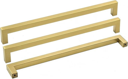 Goldenwarm Brushed Brass Cabinet Pull Knobs Kitchen Hardware - LSJ12GD288 Modern Gold Drawer Knobs 11-1/3 Inch Hole Centers Square Bathroom Cabinet Pulls Dresser Handles 1 Pack