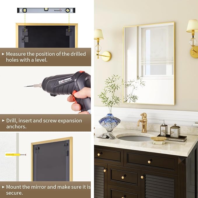 BEAUTYPEAK Wall Mirror Rectangular Bathroom Mirror with Metal Frame, Hangs Horizontal or Vertical for Living Room Bedroom Bathroom Entryway
