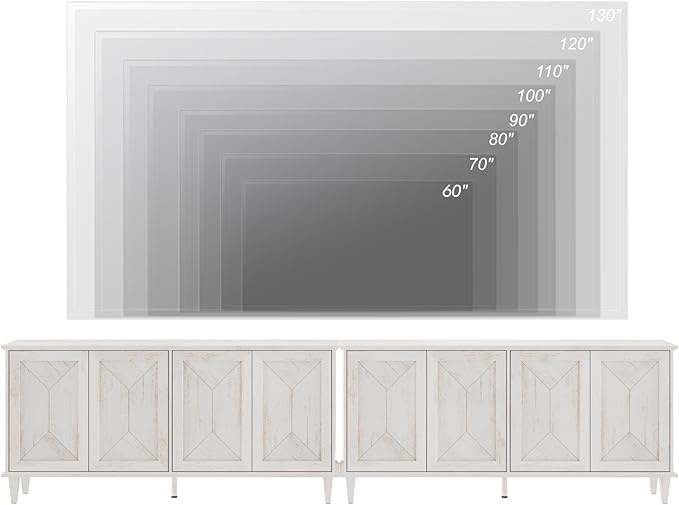 WAMPAT 130-inch Handcrafted Patchwork Decorative Buffet Cabinet with Pop-Up Design Doors,2-in-1 Large Modern Farmhouse Accent Credenza for Coffee Bar, Kitchen, and Living Room, Pale Oak