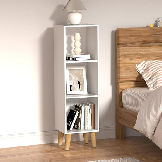 3 Cube Storage Organizer with Legs, 3 Tier Cube Low Bookcase Freestanding Storage Display Organizer for Home Office, Three-Cubes Open Shelf Short Bookshelf (White, 3 Cube)