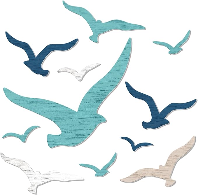 Zzbakress 11 Pcs Wooden Seagull Wall Decor Nautical Coastal Beach Wall Art Vintage Ornaments Unique Sea Birds Wall Sculpture for Home Bathroom Living Room Bedroom (Minimalist)