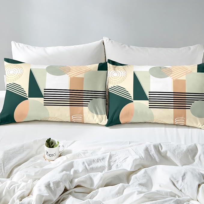 Erosebridal Green Abstract Duvet Cover Full Size for Kids Teens Girls | Colorful Geometric Comforter Cover Minimalist Circle Modern Bedding Set Boho Contemporary Aesthetic Bed Set