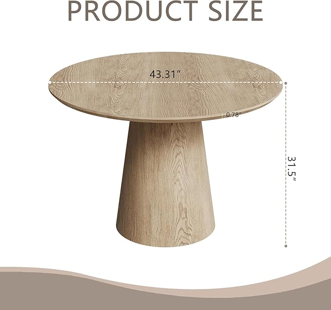 Farmhouse Round Dining Table for 4-5, 43" Round Wooden Kitchen Table with MDF Table Top Pedestal Base,Mid Century Modern Minimalist Dining Table for Dining Room Kitchen Living Room Small Space Oak