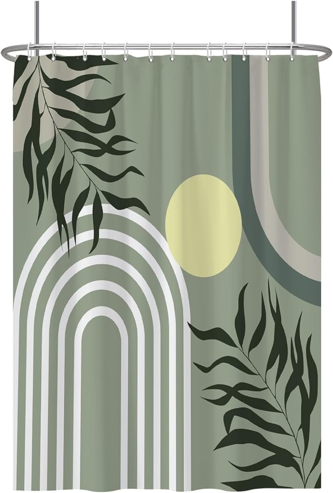 Baocicoo Green Minimalism Boho Shower Curtain Mid Century Abstract Sun Shower Curtain for Bathroom Modern Hostel Hotel Durable Polyester Waterproof Curtain for Bathroom with Hooks 72x96 Inches
