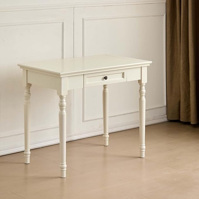 ADORZ Writing Desk with Drawers, 35 Inch French Country Desk Solid Wood Writing Desk for Home Office, Study Workspace or Bedroom (White, 35 inches)