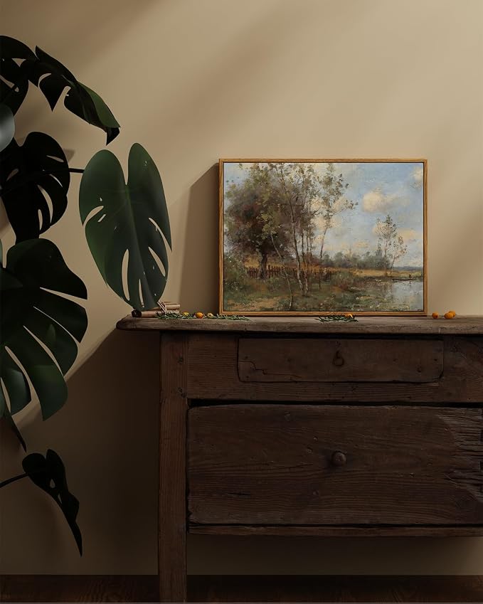 ARPEOTCY Vintage Framed Canvas Wall Art, Bedroom Living Room Country Scenery Paintings Rustic Painting, Canvas Prints Art, Kitchen Farmhouse Retro Wall Decor, 12x16 Inch