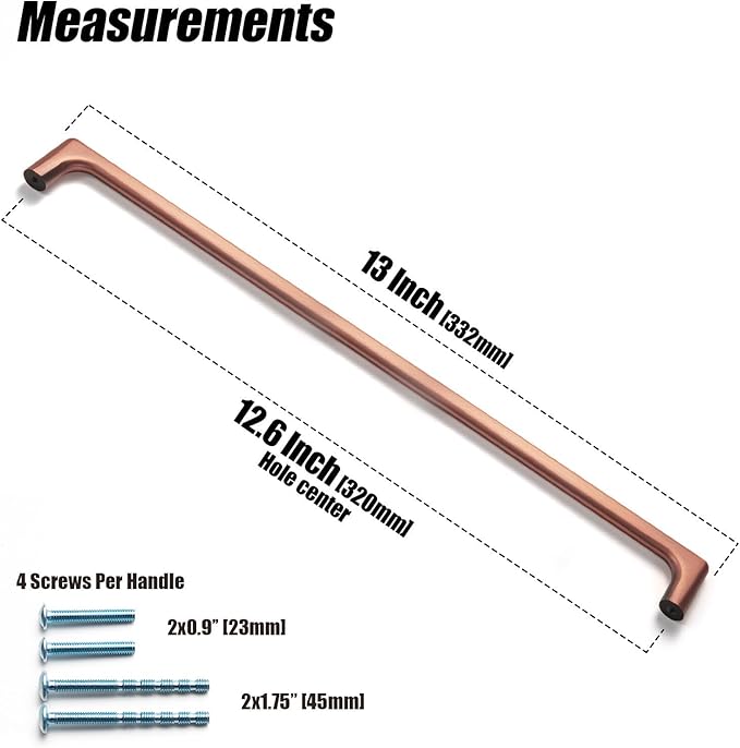 Goo-Ki Brushed Copper Cabinet Pulls with 12.6''Hole Centers, Modern Style Zinc Alloy Cabinet Handles for Dresser,Wardrobe,Cupboard- 6 Pack