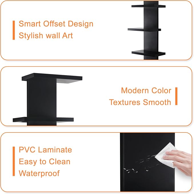 VIWODS 7 Tier Wall Shelf Unit-Black Floating Shelves for Home Decor, Modern Unique Asymmetric Design for Bedroom & Living Room Storage